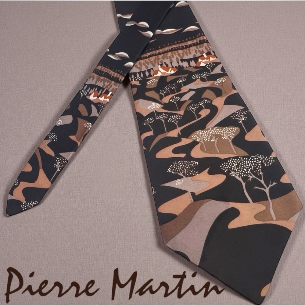 Pierre Martin Vintage Necktie - Artisan Landscape Motif in Earth Tones - Picture 2 of 8